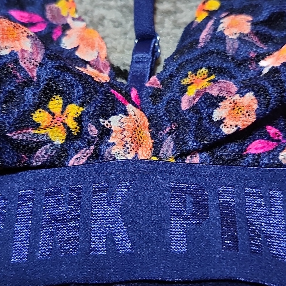 Vs Pink Stappy Blue Lace Floral Unlined Halter Triangle Bralette View 5
